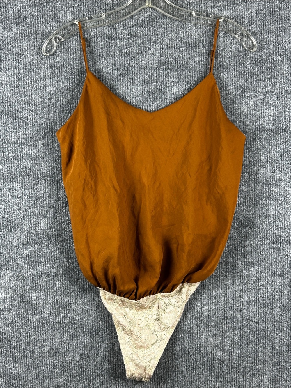 Free People Intimately Rust Brown Lace Thong Cami Bodysuit Size Small S Low Back